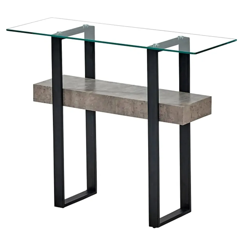 Newtown Glass Console Table - Black, Concrete