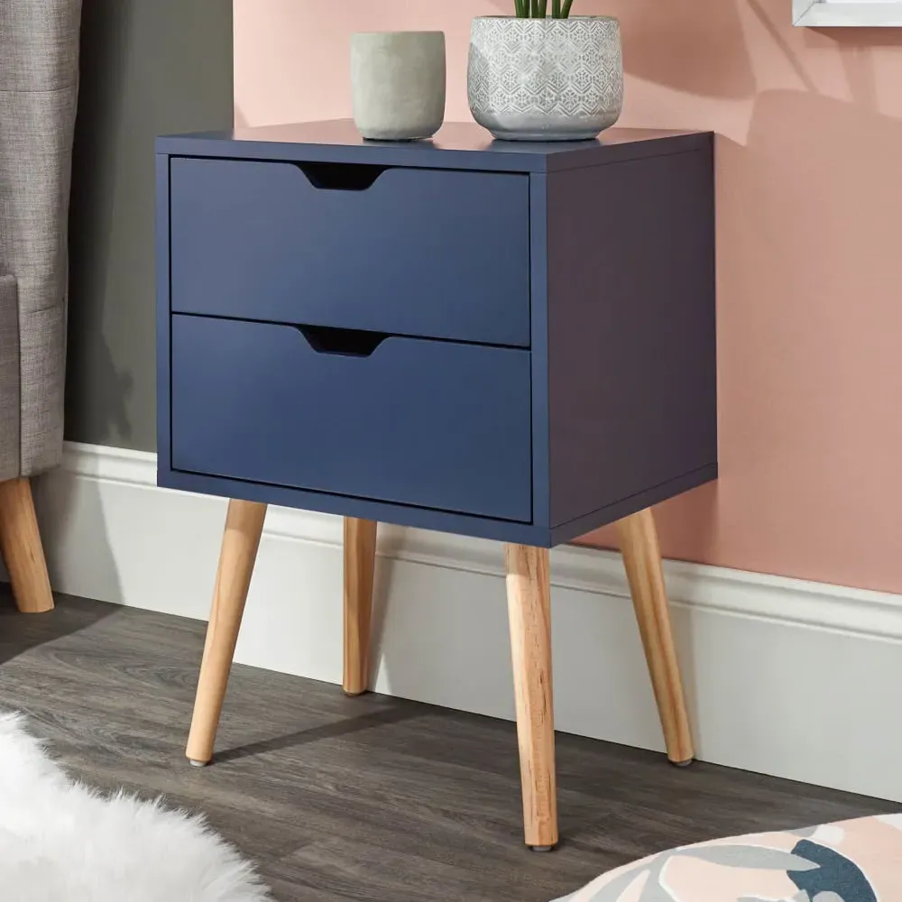 Niceville Bedside Cabinet with 2 Drawers - Blue, Wood image