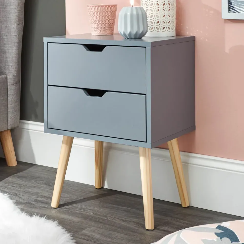 Niceville Bedside Cabinet with 2 Drawers - Dark Grey, Wood