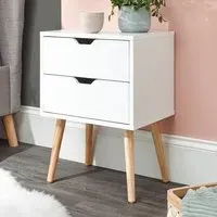 Niceville Bedside Cabinet with 2 Drawers - White, Wood