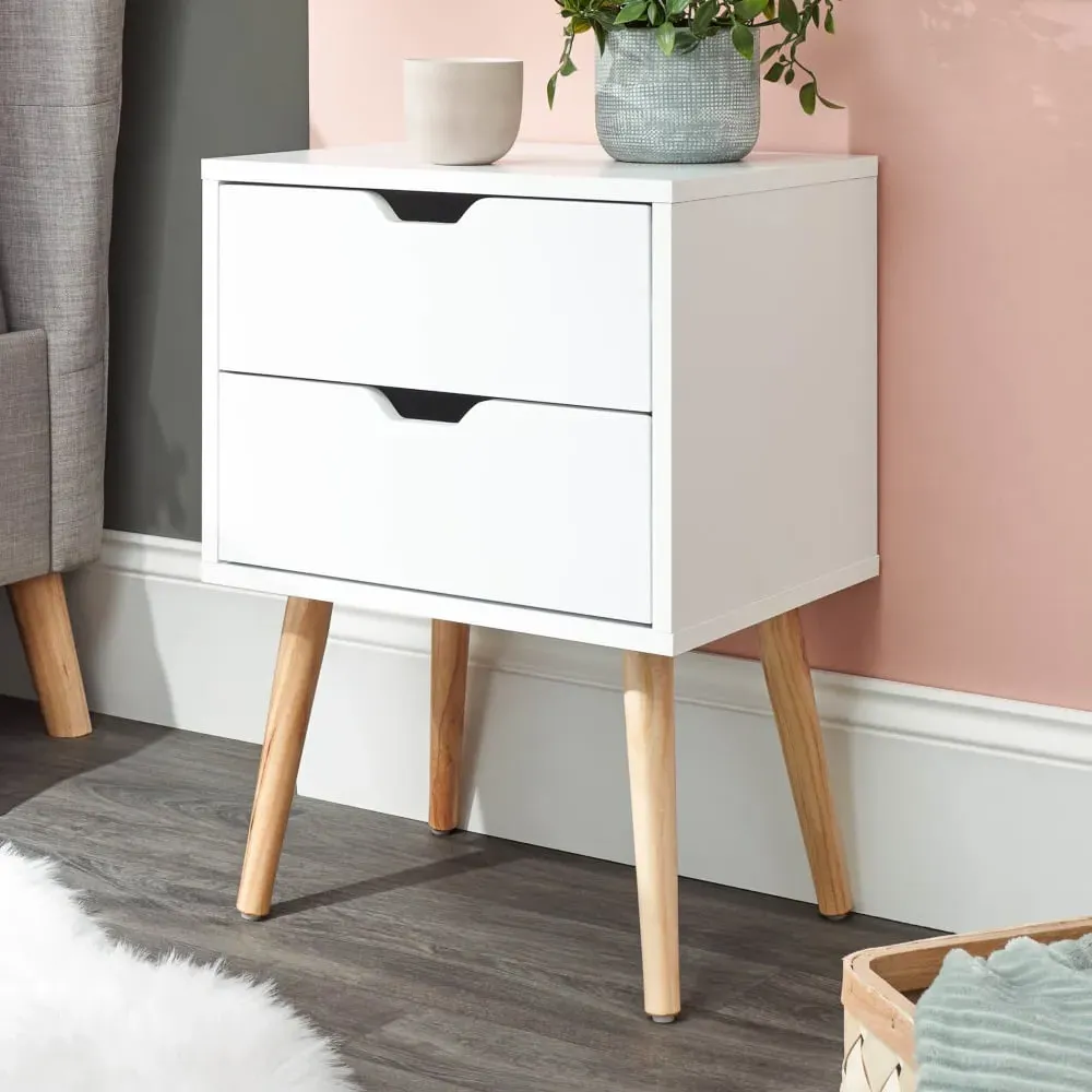 Niceville Bedside Cabinet with 2 Drawers - White, Wood