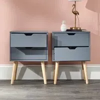 Niceville Bedside Cabinets Pair with Drawers - Dark Grey, Wood