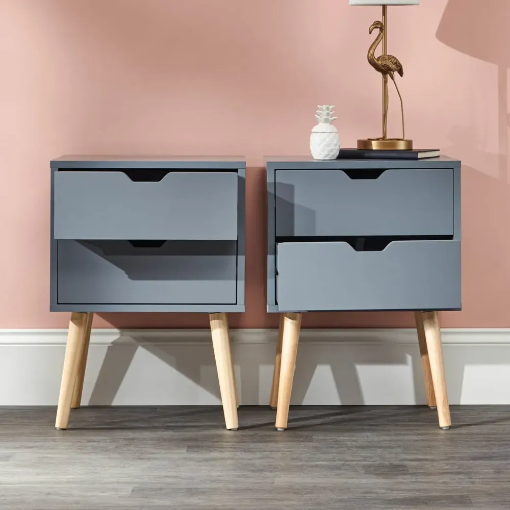 Niceville Bedside Cabinets Pair with Drawers - Dark Grey, Wood image