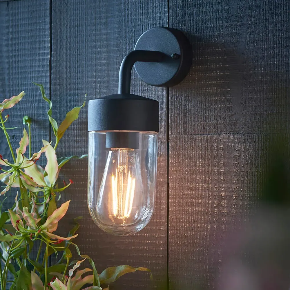 Niceville Outdoor Wall Light - Matt Black, Clear Glass image