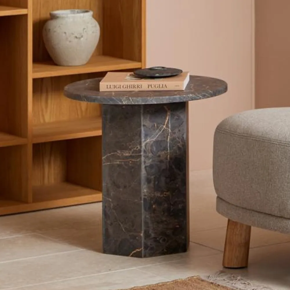 Niceville Round Side Table - Brown, Marble