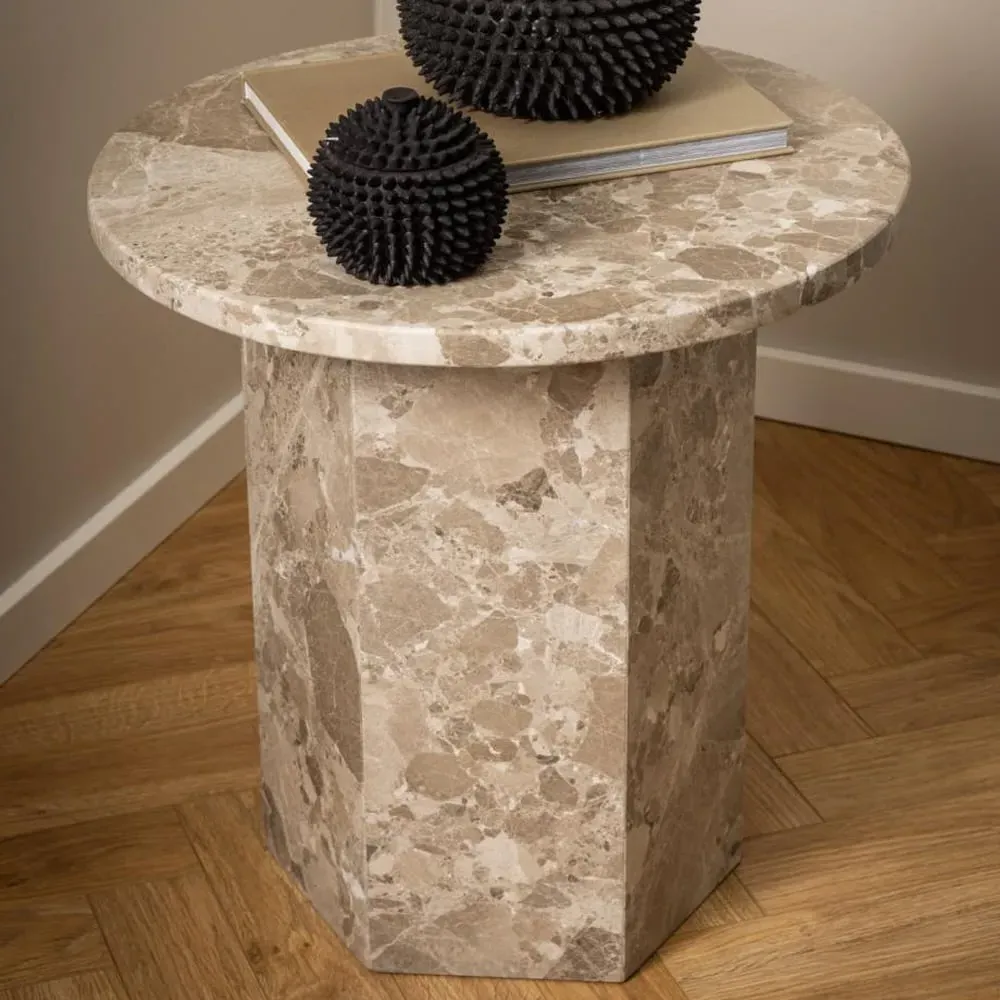 Niceville Round Side Table - Latte Brown, Marble image