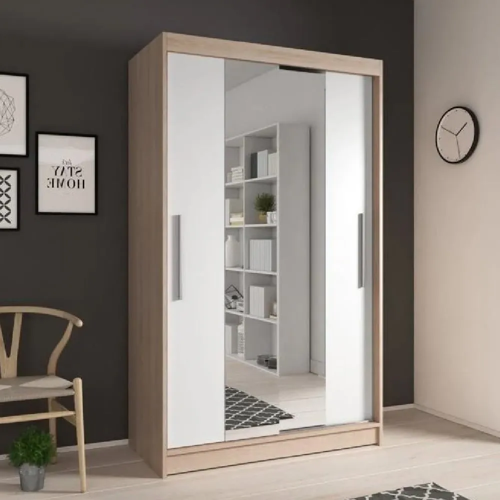 Nichols 2-Door Wardrobe with Sliding Doors - Oak, White