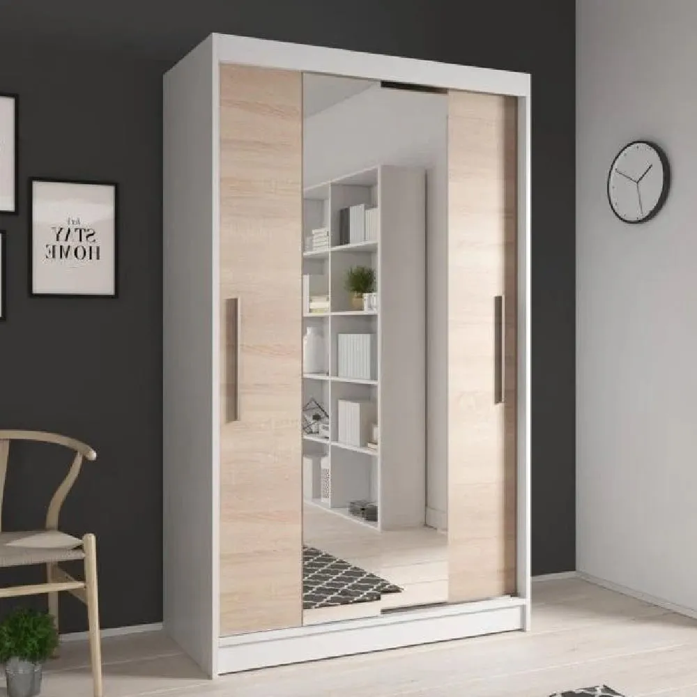 Nichols 2-Door Wardrobe with Sliding Doors - White, Oak