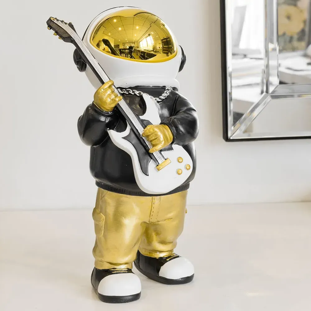Nicolet Rocking Guitar Astronaut Sculpture - Black, White, Gold image
