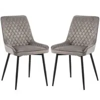 Niles Dining Chairs in Pair - Grey, Velvet