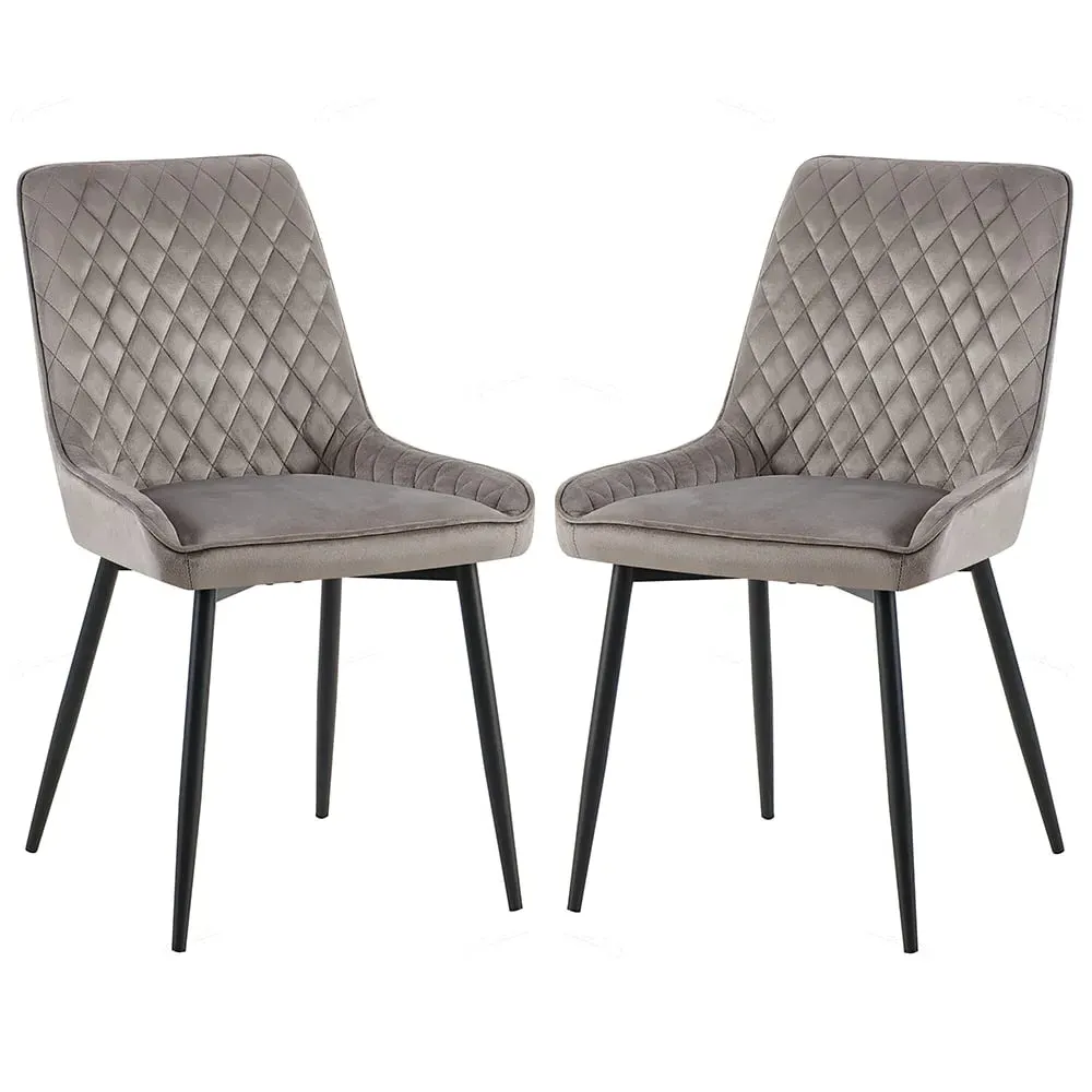 Niles Dining Chairs in Pair - Grey, Velvet