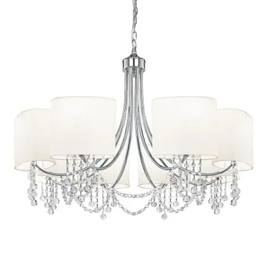 Nina 8 Light Ceiling Light with Crystal Beads - White, Chrome