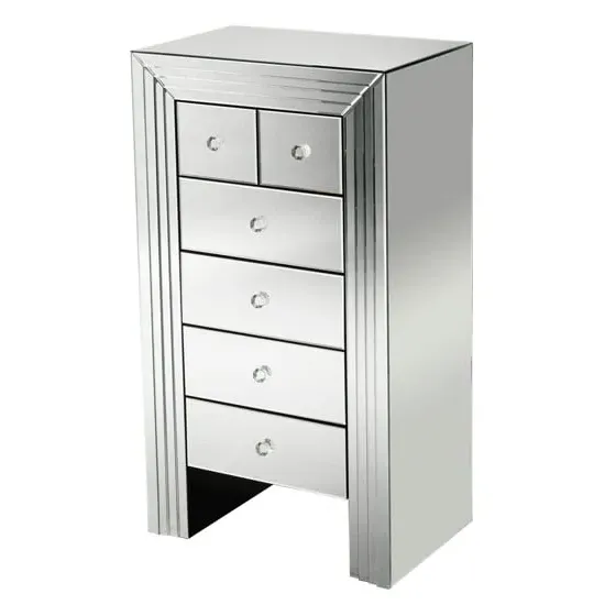Nitra Mirrored Chest of 6 Drawers - Silver