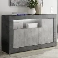 Nitro 3-Door Sideboard with LED - Oxide Cement, Wood