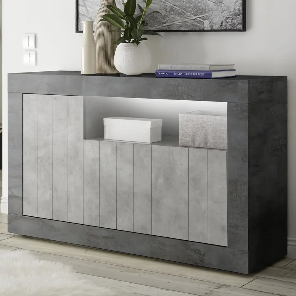 Nitro 3-Door Sideboard with LED - Oxide Cement, Wood