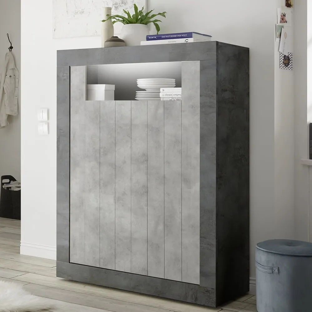Nitro Highboard with LED - Oxide Cement, Wood