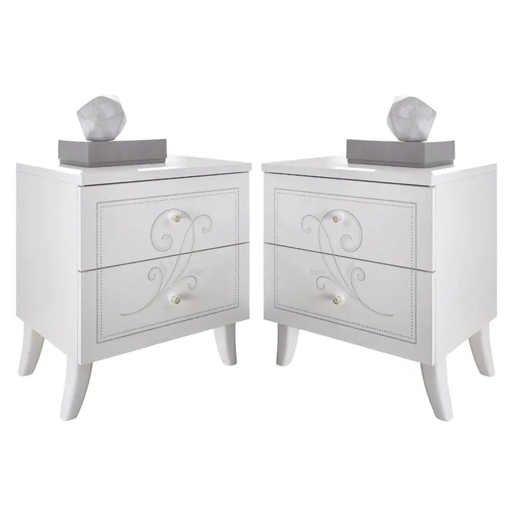 Nivea Serigraphy Bedside Cabinets Pair - White, Wood image