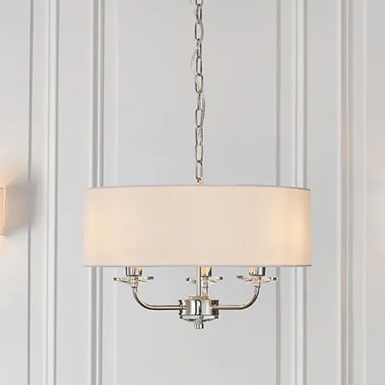 Nixon 3 Light Pendant Light - White, Fabric