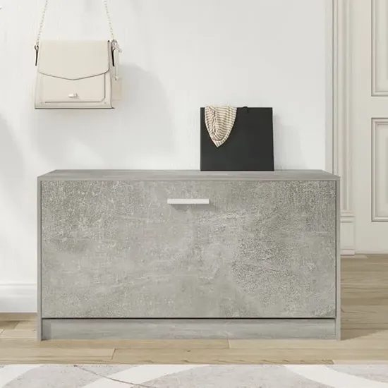 Nome Shoe Storage Bench with Flap - Concrete Effect, Engineered Wood product