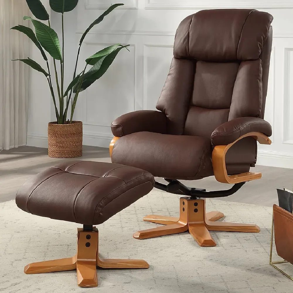 Norco Recliner Chair with Stool - Chestnut, Leather image