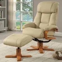 Norco Recliner Chair with Stool - Ivory, Leather