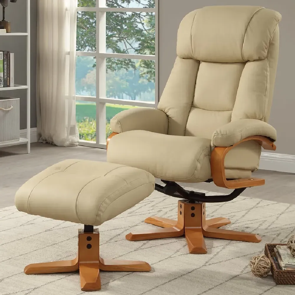 Norco Recliner Chair with Stool - Ivory, Leather