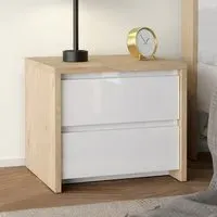 Norfolk 2-Drawer Bedside Cabinet - Hickory, White Gloss