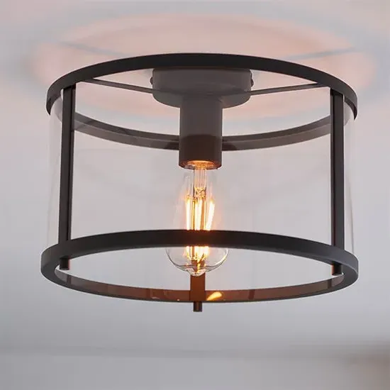 Norfolk Clear Glass Shade Flush Ceiling Light - Matt Black