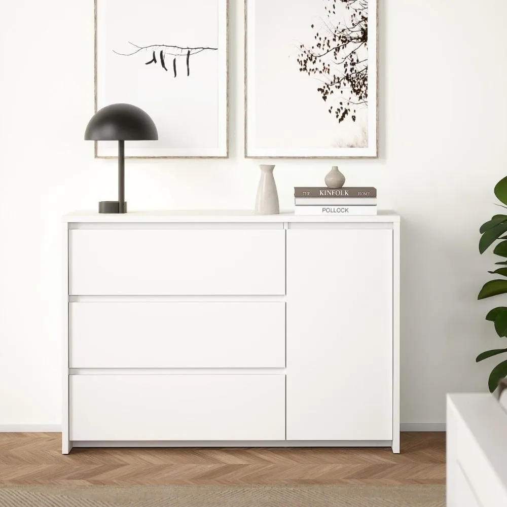 Norfolk Wooden Sideboard with 1 Door 3 Drawers - White image