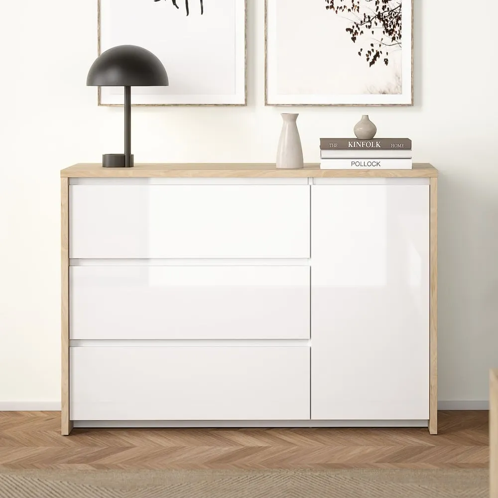 Norfolk Wooden Sideboard with 3 Drawers - White, Hickory image