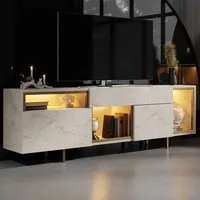 Norm LED TV Stand with 2 Doors - Marble Effect, Gold alternate view