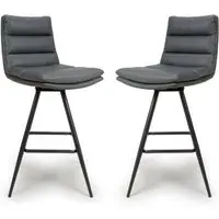 Norton Bar Chairs with Metal Legs - Grey, Leather
