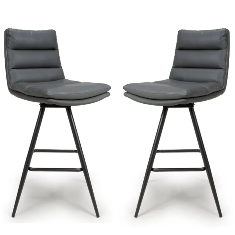 Norton Bar Chairs with Metal Legs - Grey, Leather image