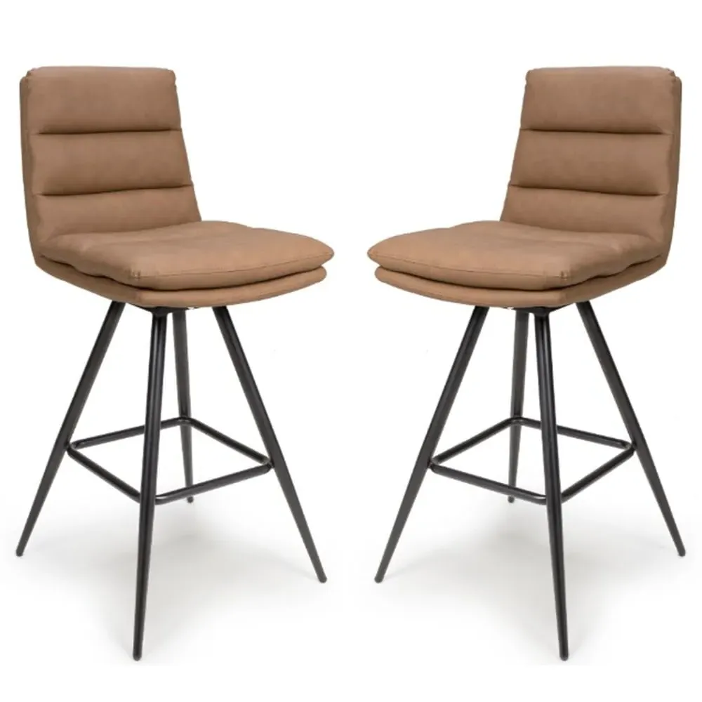 Norton Bar Chairs with Metal Legs - Tan, Leather