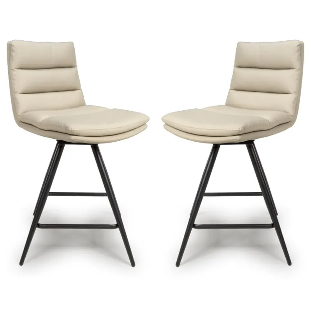 Norton Bar Chairs with Metal Legs - Taupe, Leather