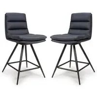 Norton Counter Bar Chairs with Footrest - Black, Leather