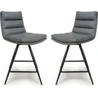 Norton Counter Bar Chairs with Footrest - Grey, Leather