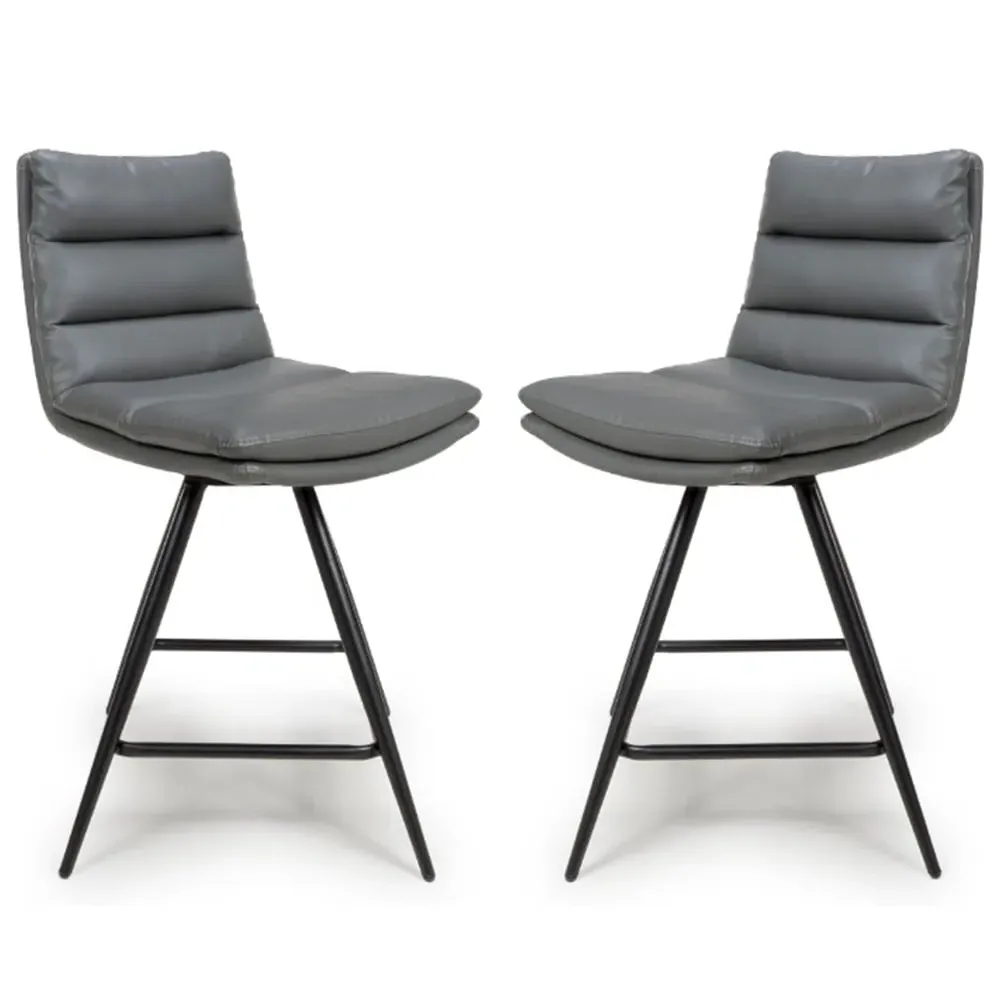 Norton Counter Bar Chairs with Footrest - Grey, Leather