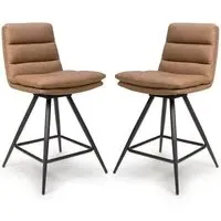 Norton Counter Bar Chairs with Footrest - Tan, Leather