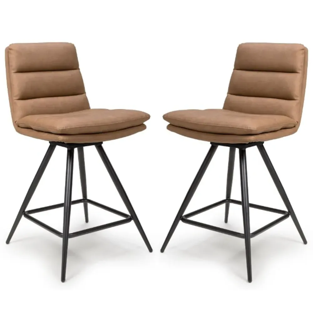 Norton Counter Bar Chairs with Footrest - Tan, Leather