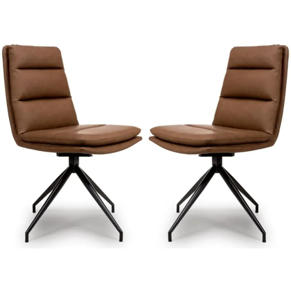 Norton Dining Chairs with Metal Legs - Tan, Leather