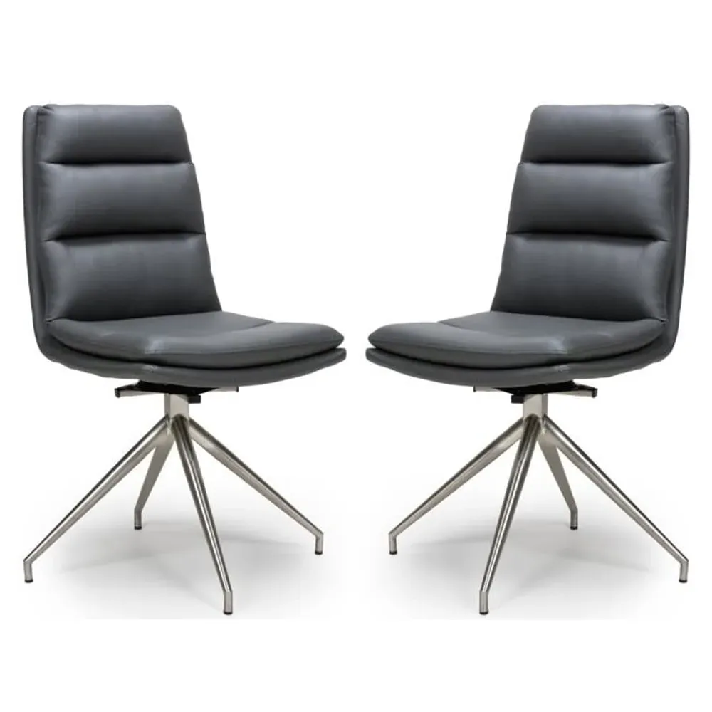 Norton Dining Chairs with Steel Legs - Grey, Leather image