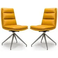 Norton Dining Chairs with Steel Legs - Ochre, Leather