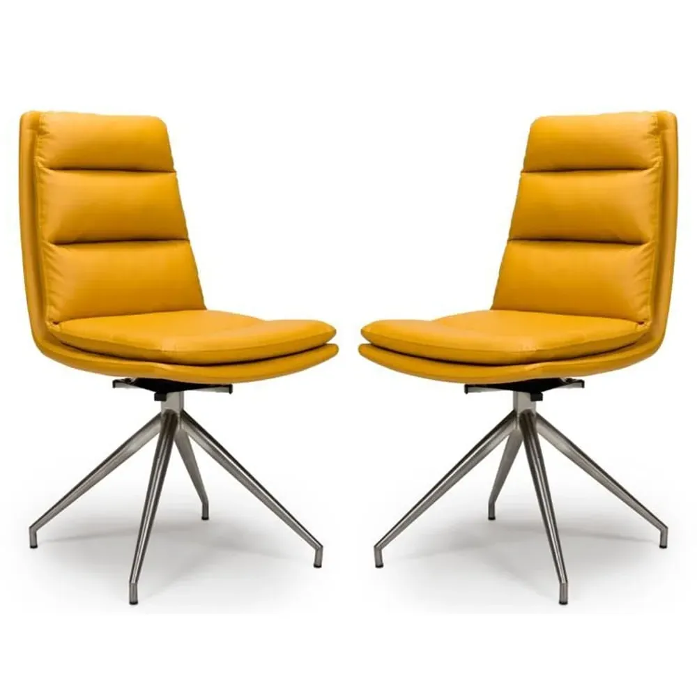 Norton Dining Chairs with Steel Legs - Ochre, Leather
