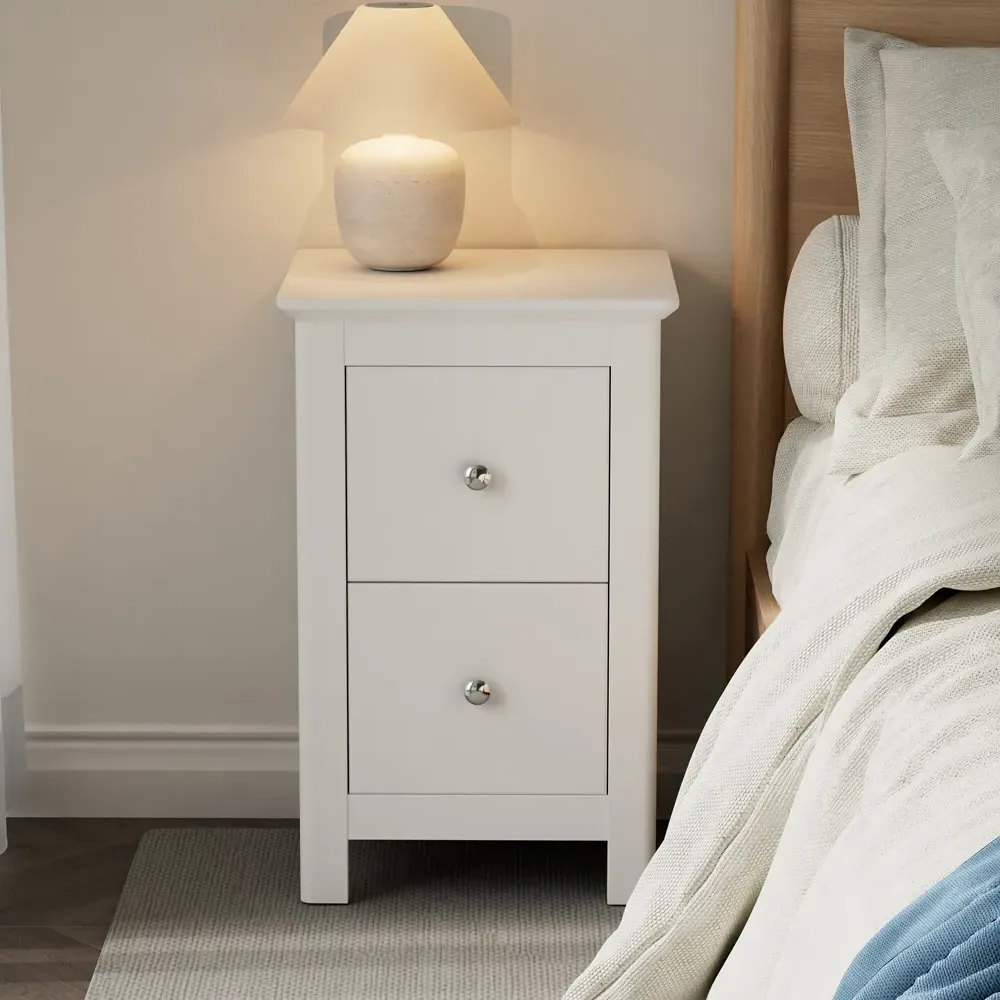 Norton Small Bedside Cabinet with 2 Drawers - White, Wood product