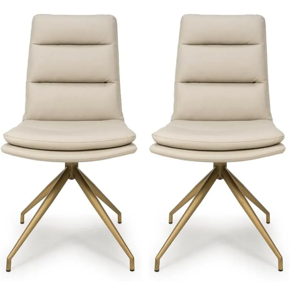 Norton Swivel Dining Chairs with Bronze Legs, Pair - Taupe, Faux Leather product