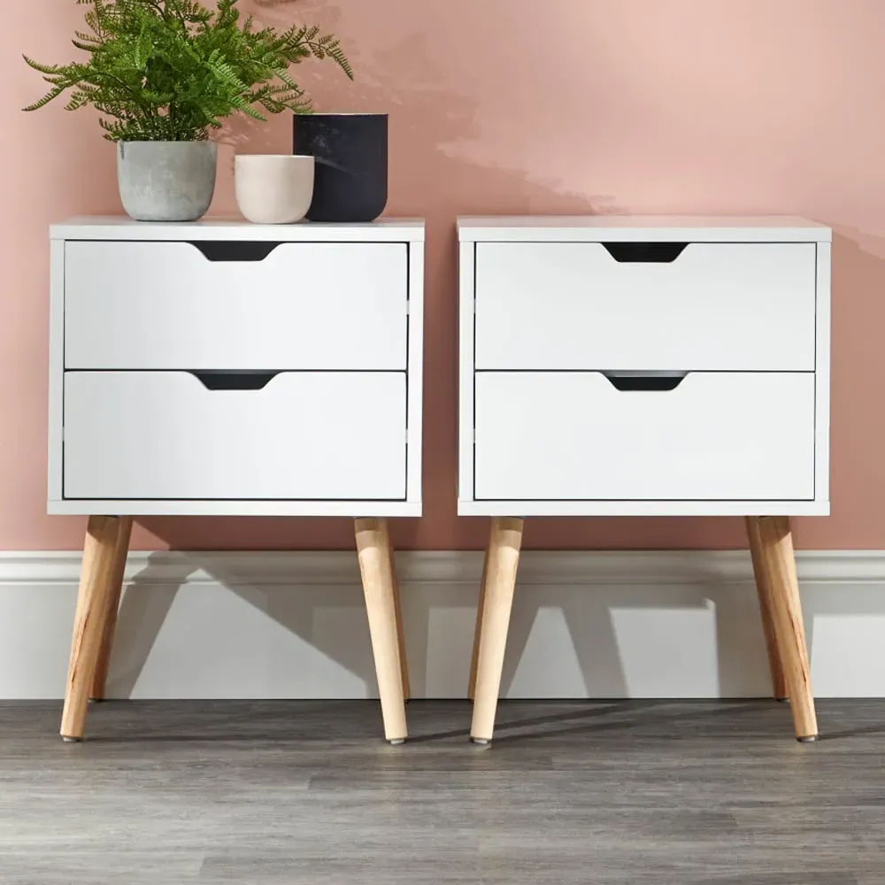 Norwich Bedside Cabinets Pair - White, Wood