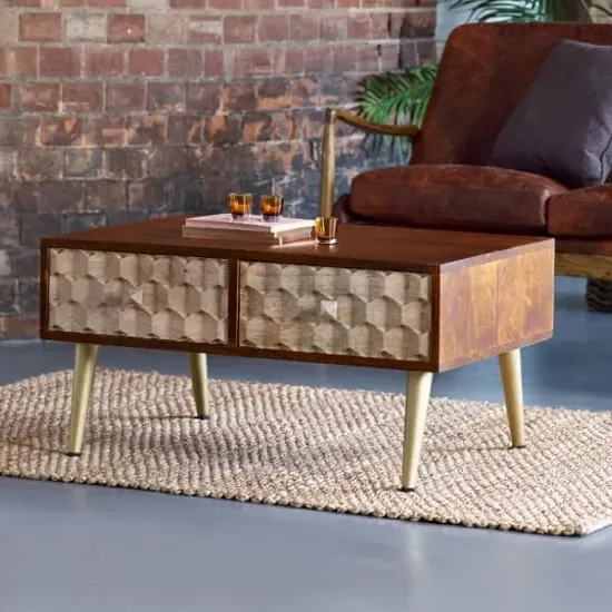 Nosid Coffee Table with 2 Drawers - Dark Walnut, Mango Wood