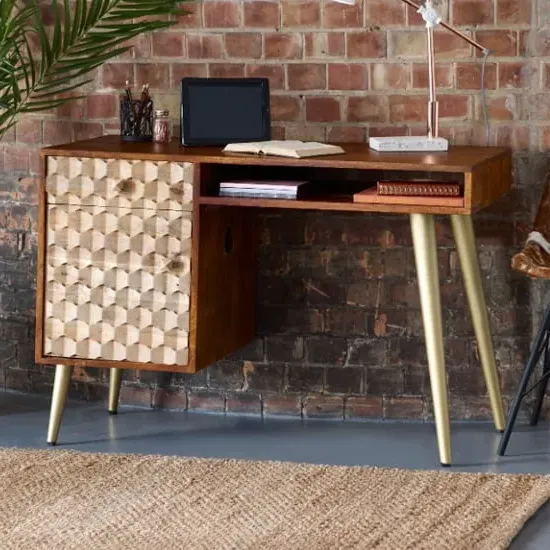 Nosid Laptop Desk with 1 Door 1 Drawer - Dark Walnut, Mango Wood