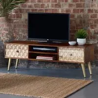Nosid TV Stand with 2 Drawers 1 Shelf - Dark Walnut, Mango Wood